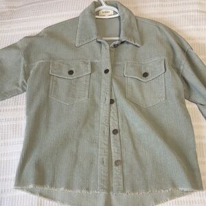 Women's Corduroy Varsity Jacket in Sage Green